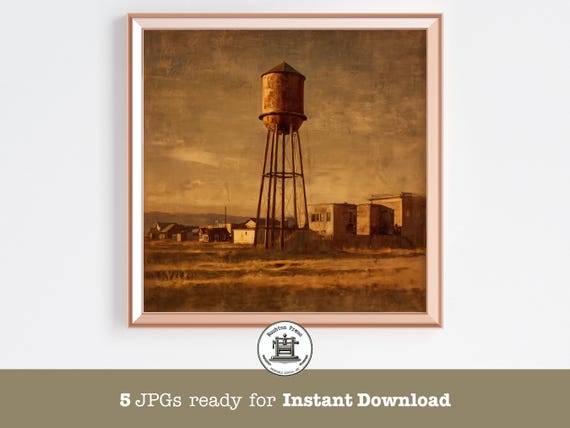 Moody Water Tower Print Rustic Americana Wall Art 5 Jpgs