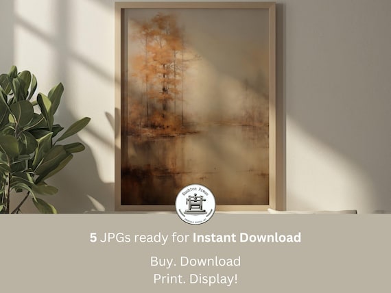 Vintage Fall Landscape Painting Neutral Autumn Wall Art