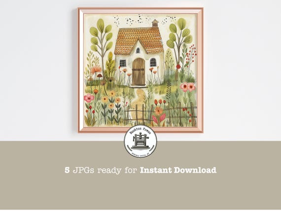 Cottage Garden Watercolor Painting Square Art