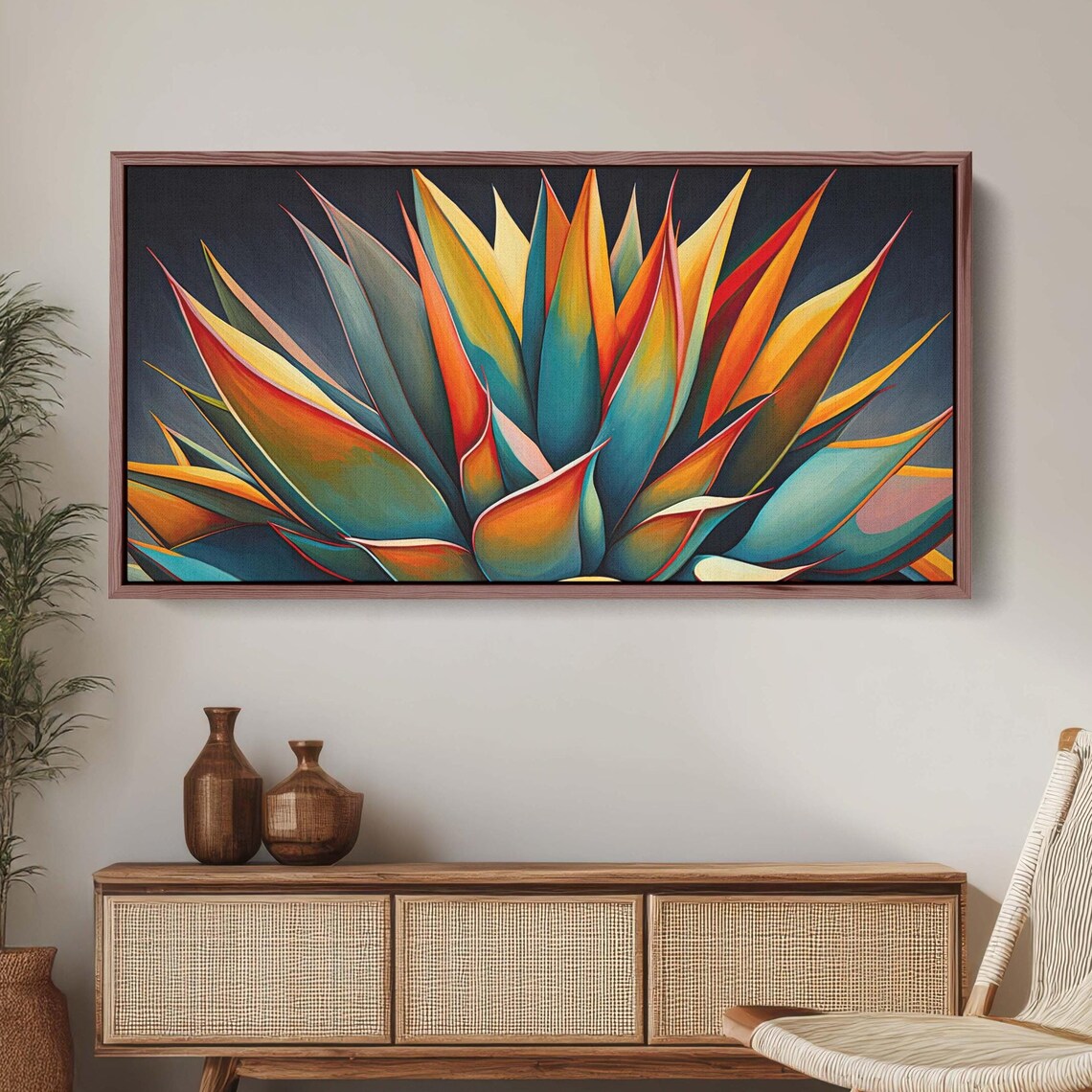 Vibrant Agave, Mexican Folk Art Cactus Art Print