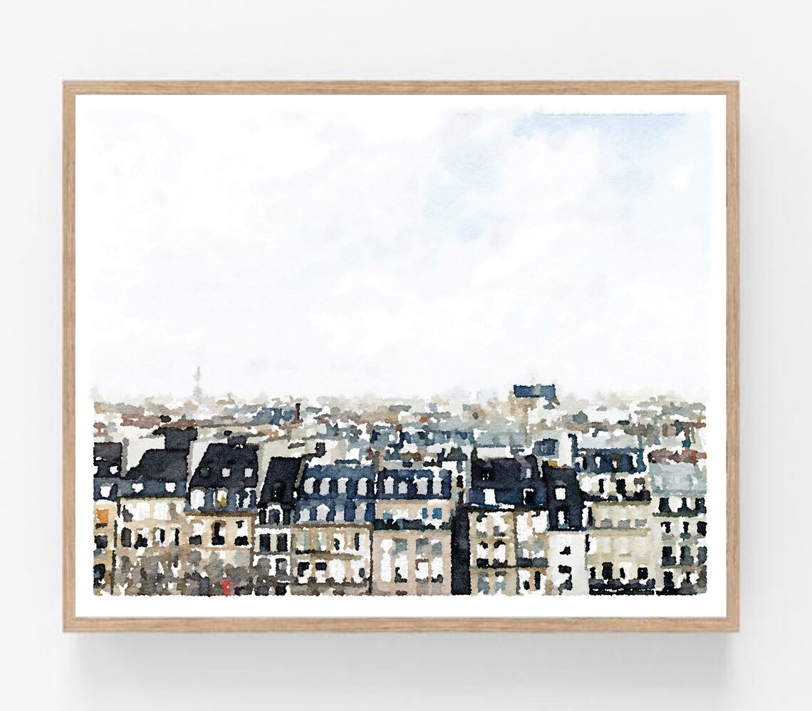 Paris France Buildings Street Neutral Watercolor Art Print