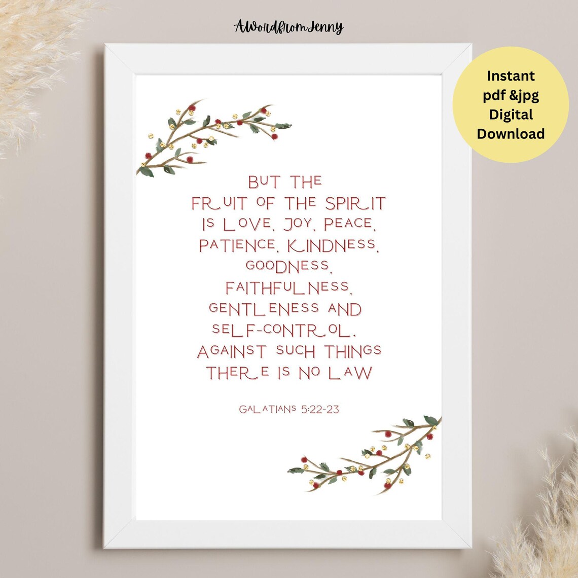 Fruit of the Spirit Galatians 5 22 23 Red Berry Branch Poster - Image 3