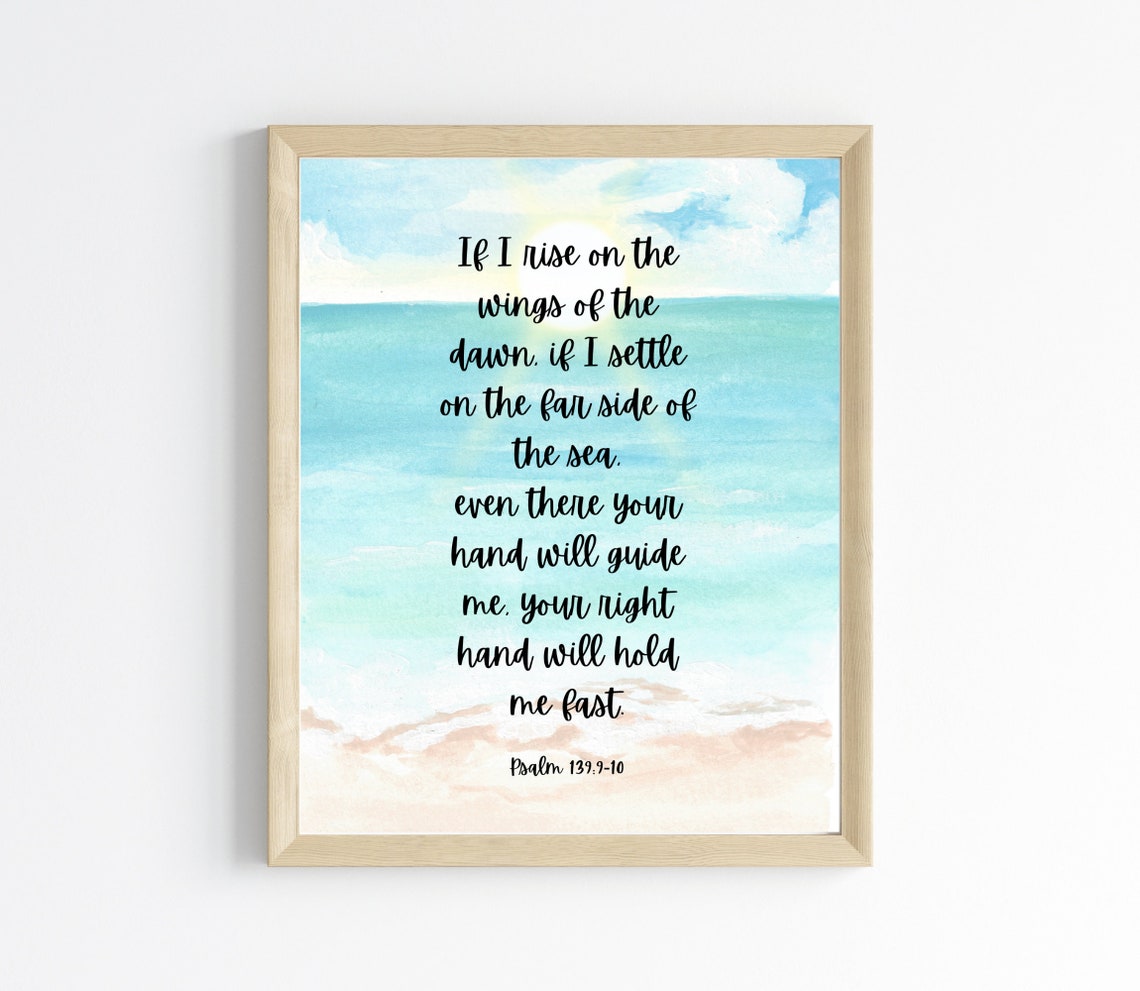 Wings of the Dawn Psalm 139 Ocean Waves Watercolor Scripture Poster