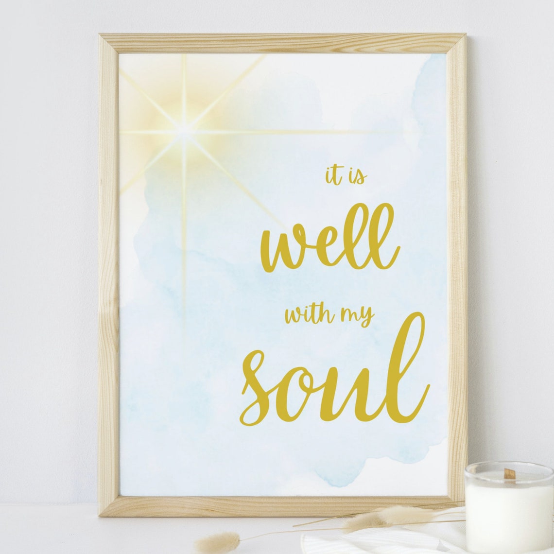 It Is Well With My Soul Gold Script Blue Watercolor Hymn Poster - Image 3