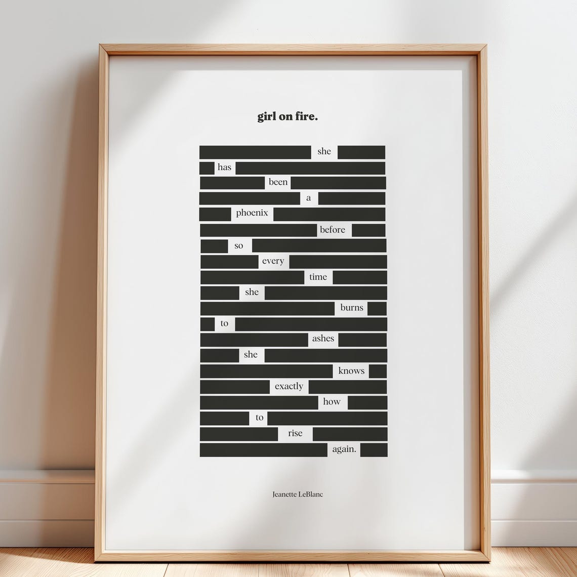 Girl On Fire Blackout Poetry Jeanette LeBlanc Phoenix Rising Poster
