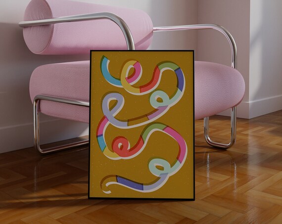 Colorful Swirl Geometric Art Print Abstract Squiggle