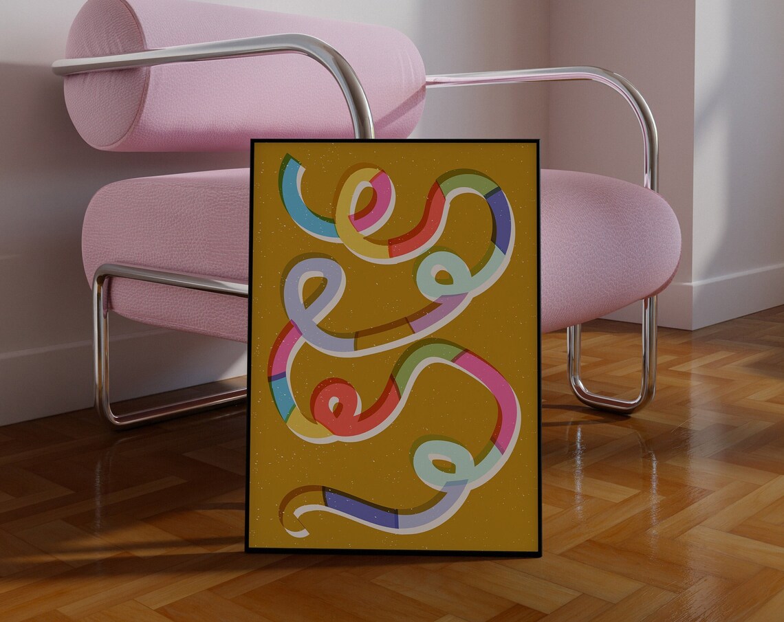 Colorful Swirl Geometric Art Print Abstract Squiggle