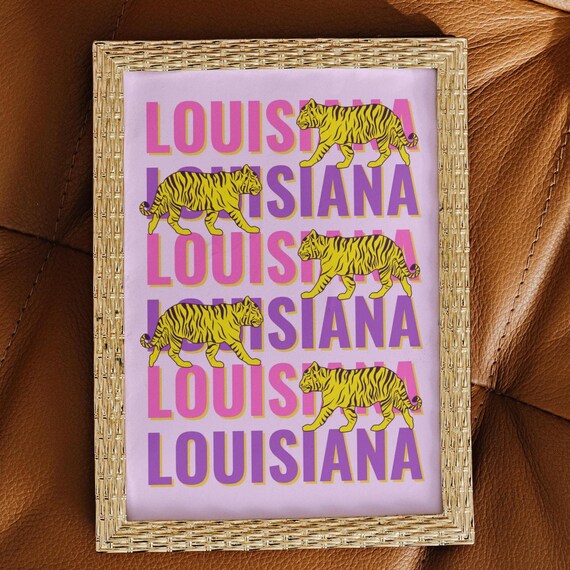 Preppy Louisiana Tigers Typography Pink Purple Dorm Room Wall Art