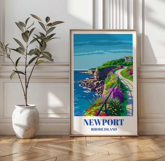 Newport Rhode Island Cliff Walk Vintage Coastal Travel Poster