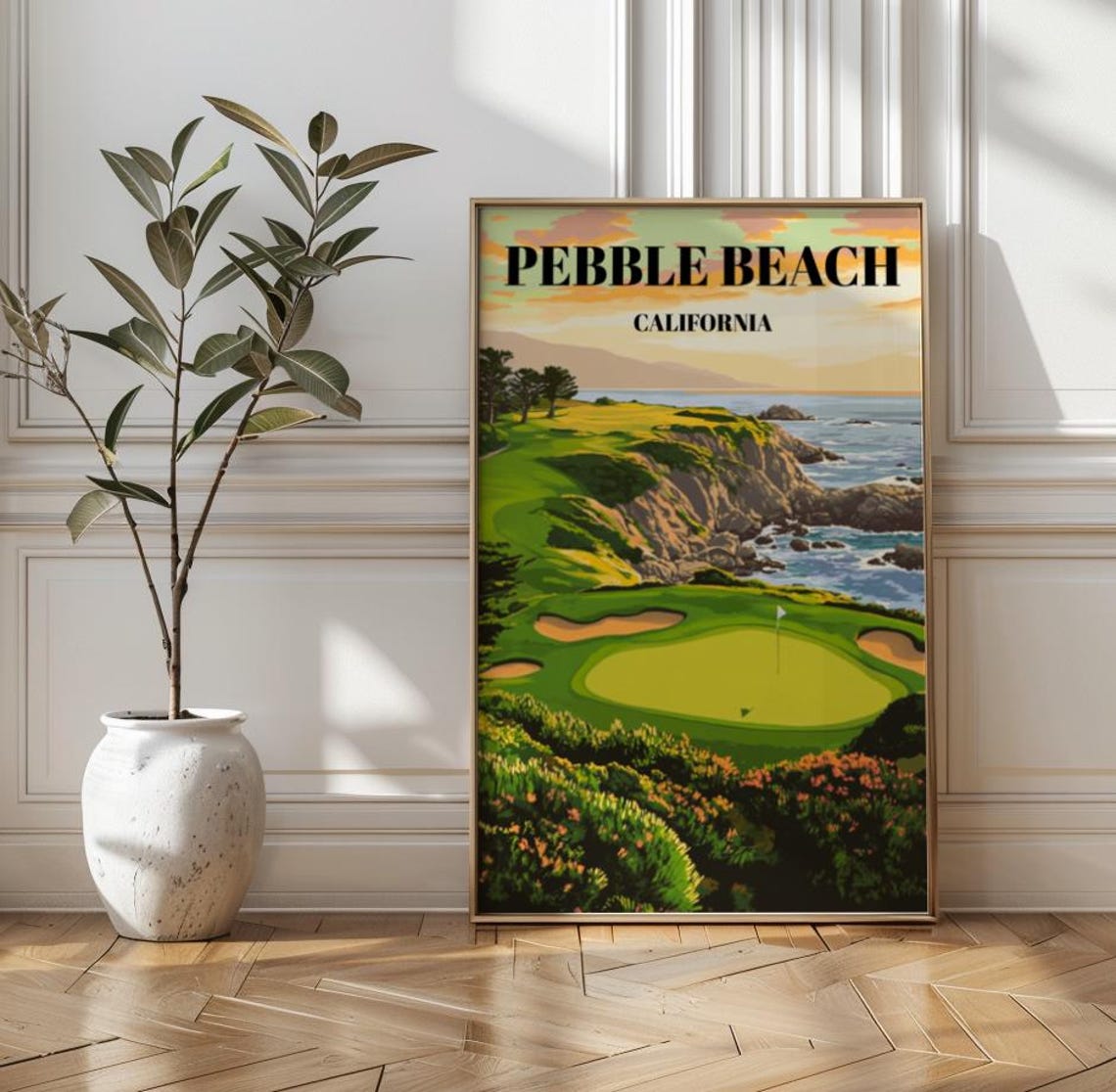 Pebble Beach California Coastal Golf Course Vintage Travel Poster
