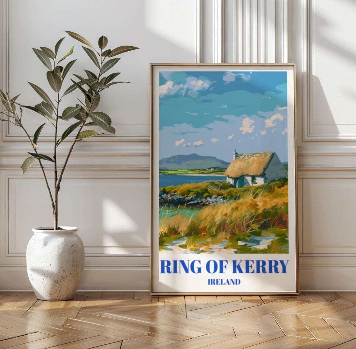 Ring of Kerry Ireland Thatched Cottage Coastal Scenic Travel Poster