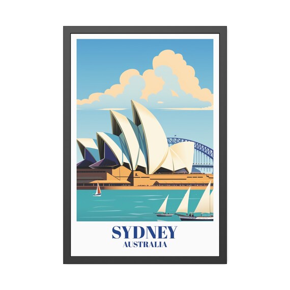 Sydney Australia Opera House Harbour Sailboat Vintage Travel Poster