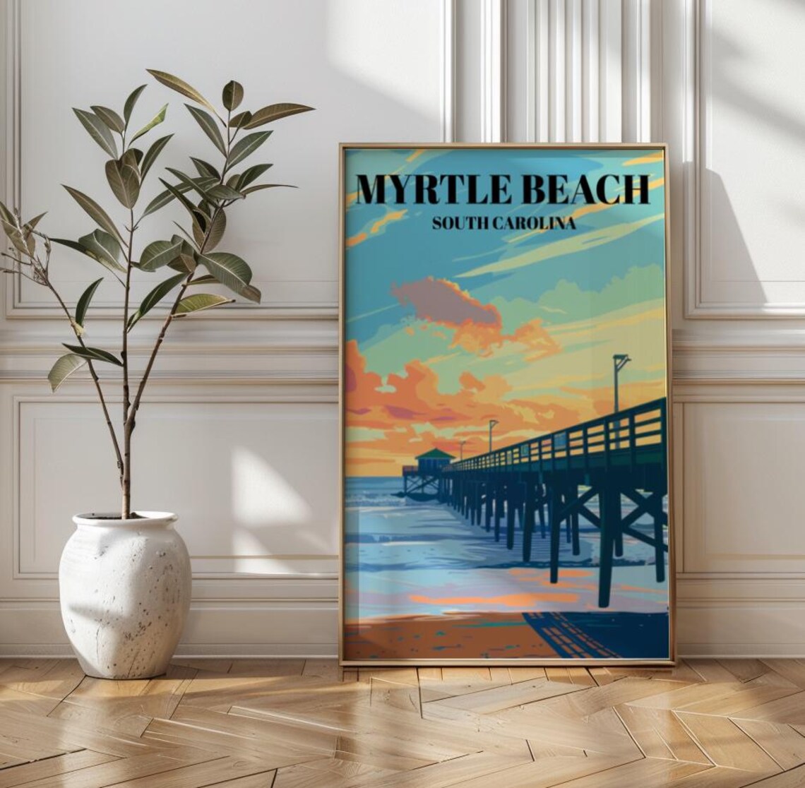 Myrtle Beach Pier Vintage Coastal Travel Poster