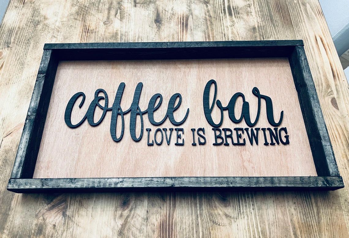 Coffee Bar Love Is Brewing Script Kitchen Sign Farmhouse Wall Art - Image 2