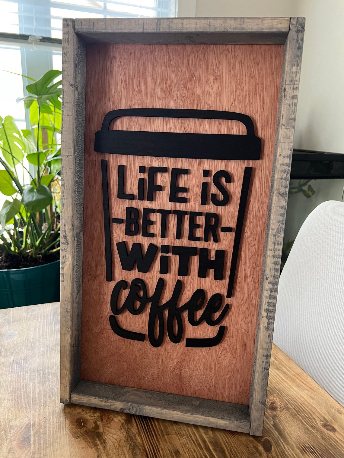 Life Is Better With Coffee Cup Rustic Kitchen Sign Style Poster - Image 3