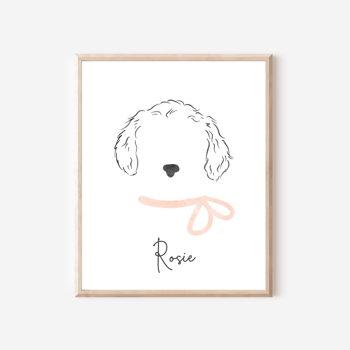 Minimalist Dog Ears Line Art Custom Pet Portrait Rosie Pink Bow Poster