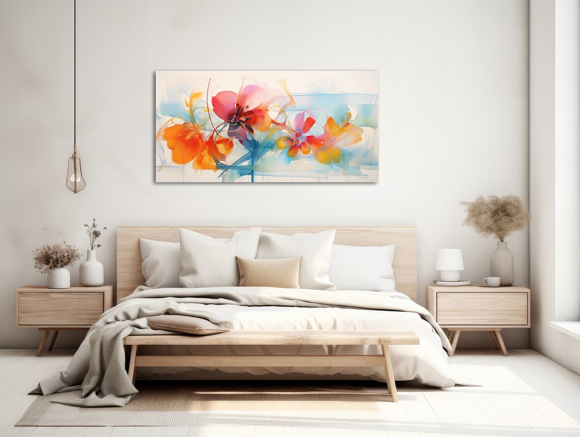 Modern Abstract Floral Art Print, Orange Blue Flowers - Image 2