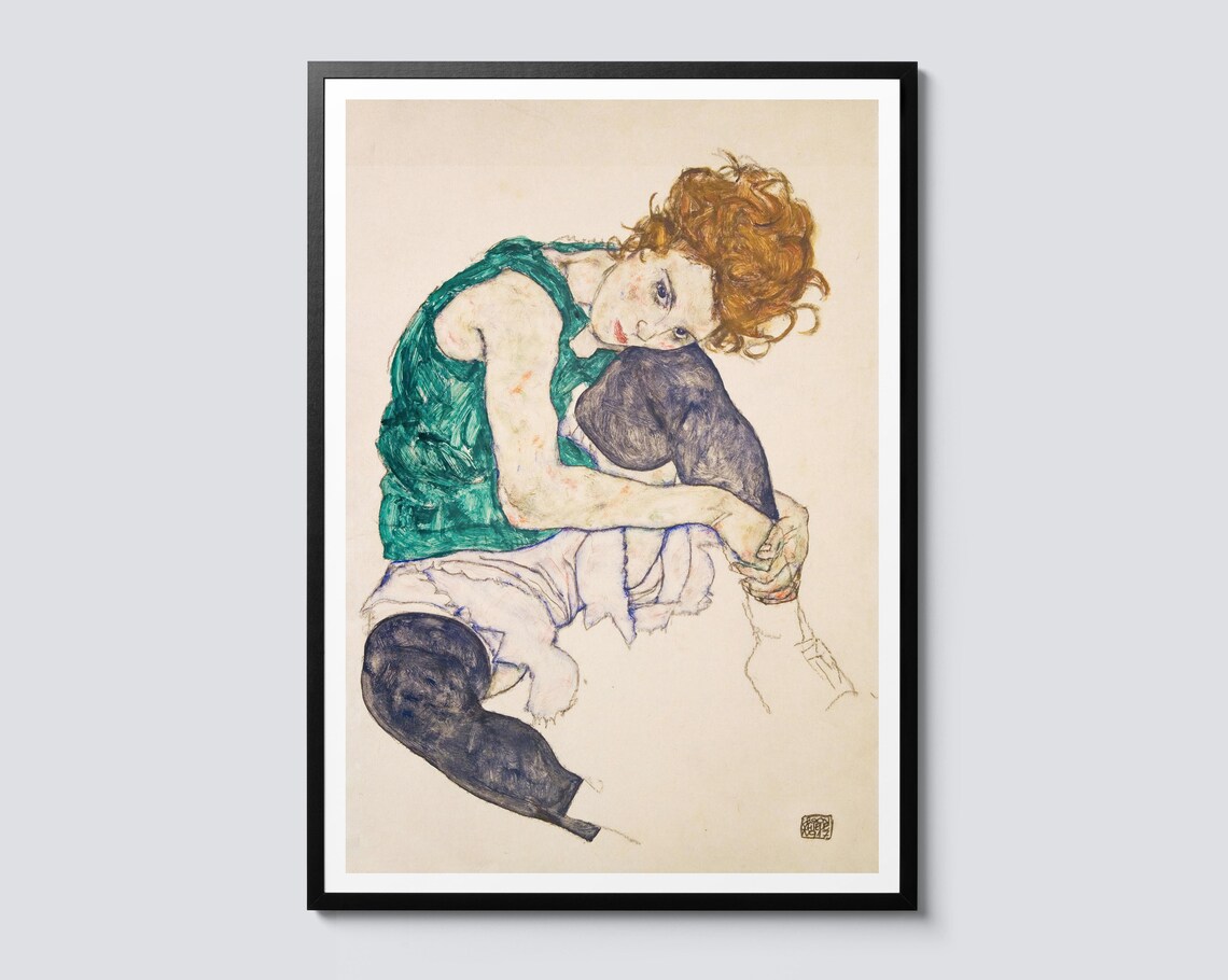 Seated Woman With Legs Drawn Up, Schiele-Inspired Art Print