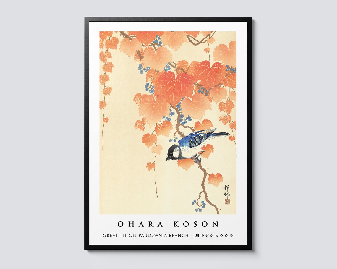 Great Tit On Paulownia, Traditional Japanese Print