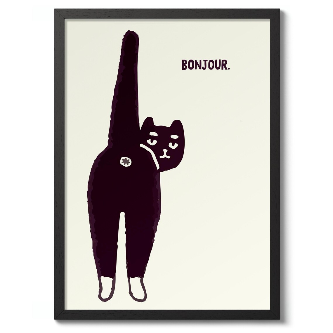 Bonjour Typography Cat Graphic Wall Art Poster