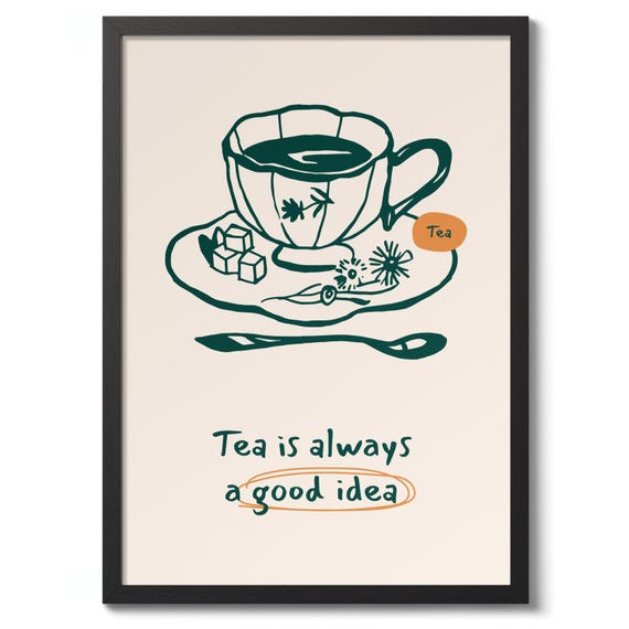 Tea Is Always A Good Idea Print Modern Graphic Poster Wall Art Decor Drink Theme
