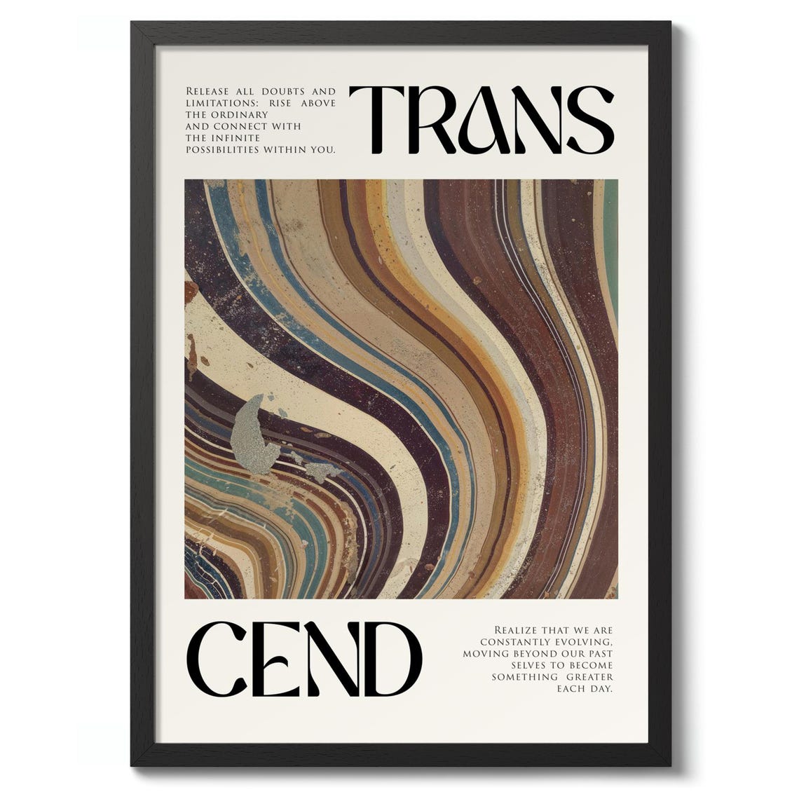 Transcend Spiritual Abstract Marbled Wave Typography Art Poster