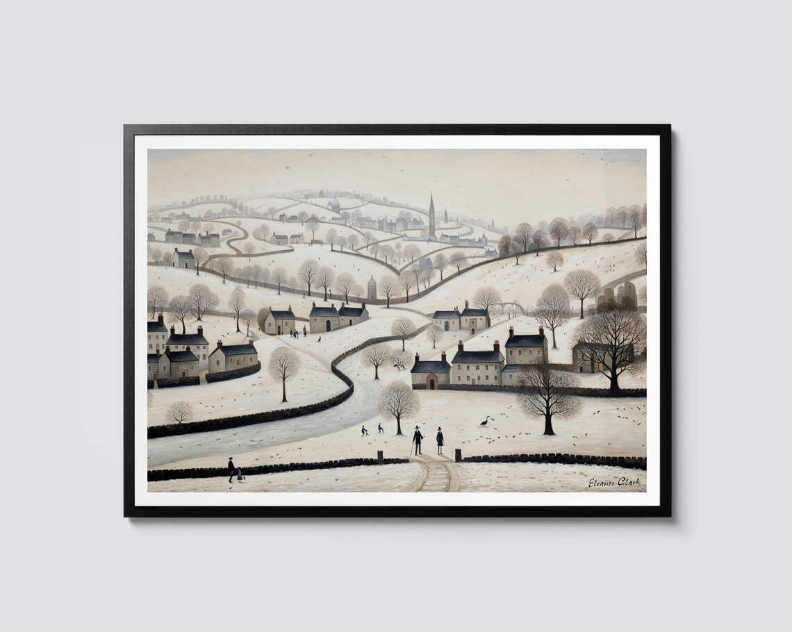 Snow Village Contemporary Landscape Art Print