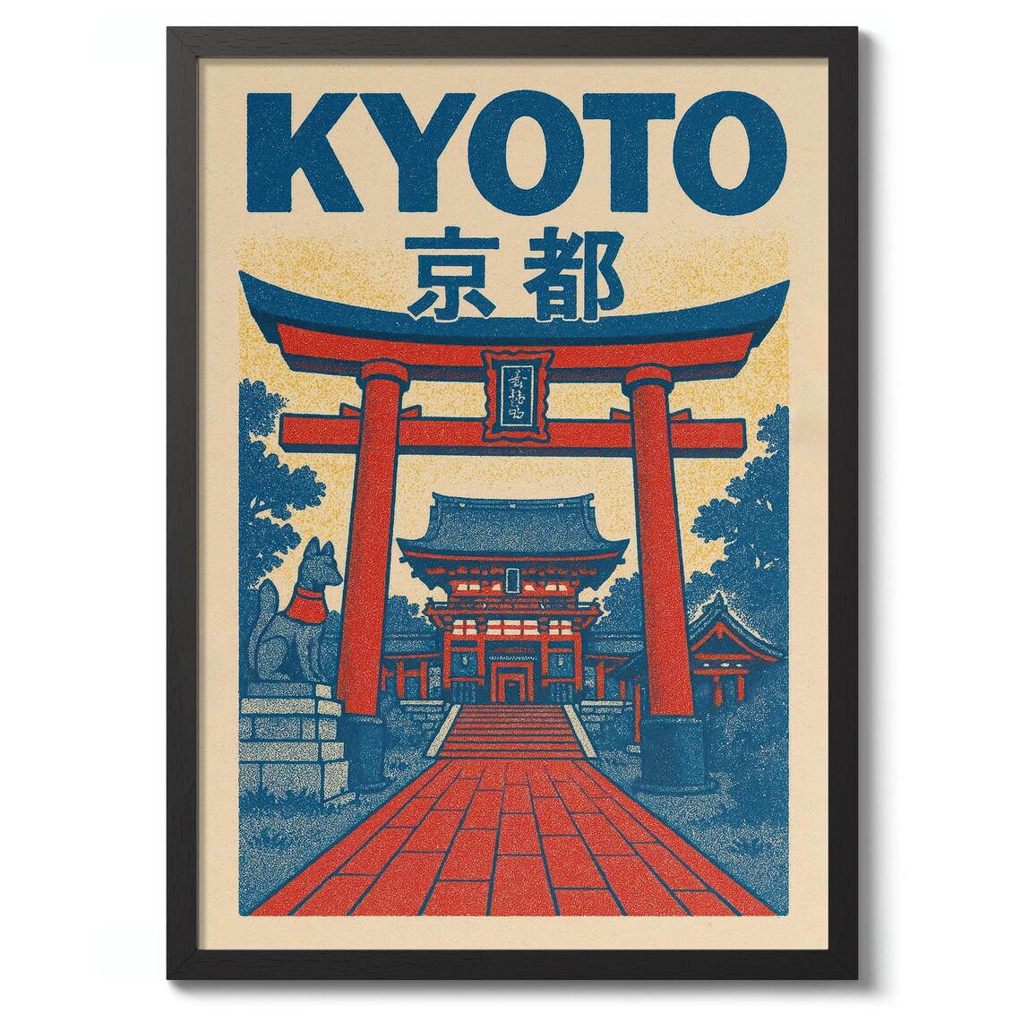 Kyoto Japan Red Torii Gate Temple Retro Japanese Travel Poster
