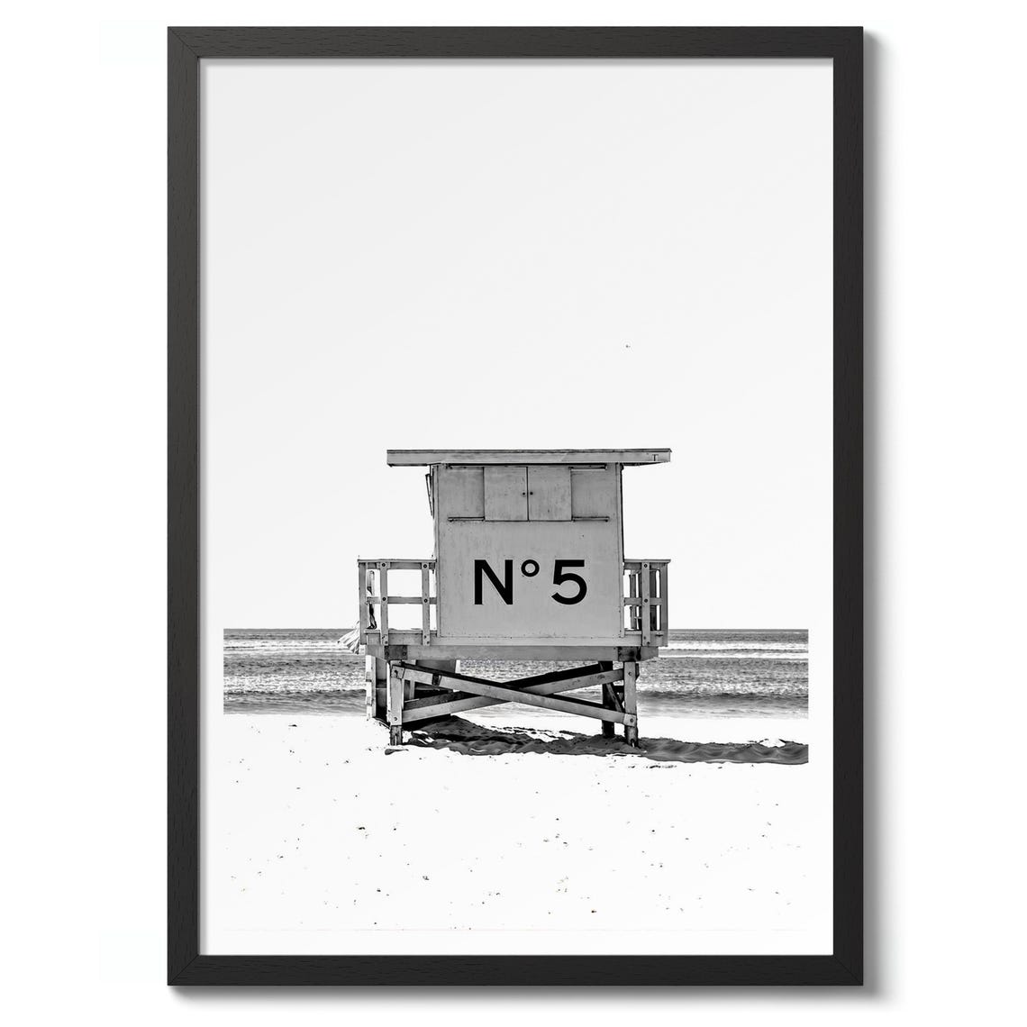 Lifeguard Tower No 5 Black and White Beach Photography Art Poster