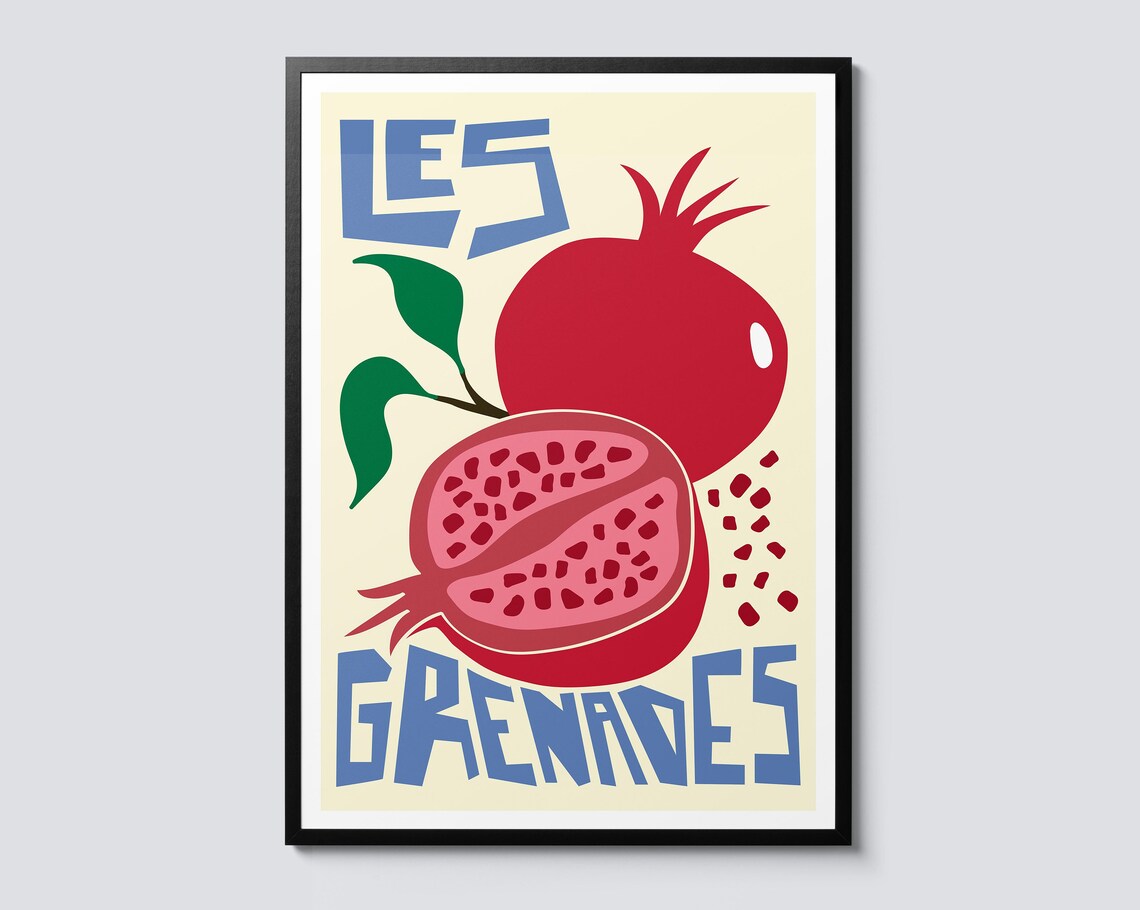 Pomegranate Fruit Illustration Art Print, Kitchen Decor