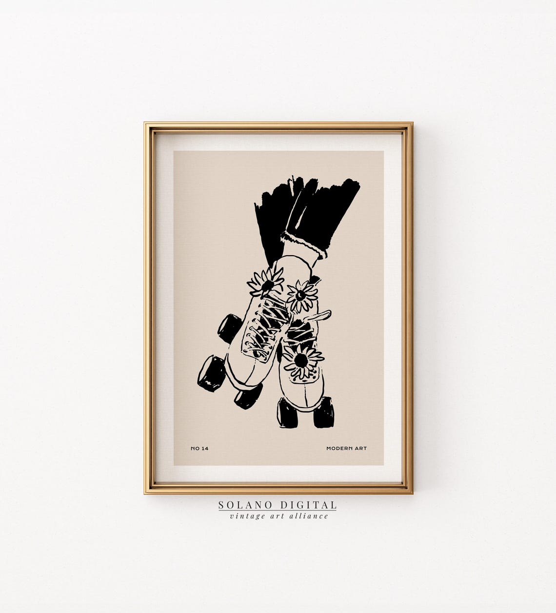 Roller Skate Daisy Line Art Retro Boho Modern Illustration Poster