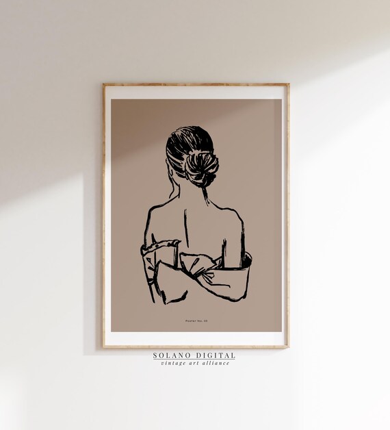 Elegant Woman Line Art Print Minimalist Female Back Drawing Fashion Wall Neutral Poster Artwork