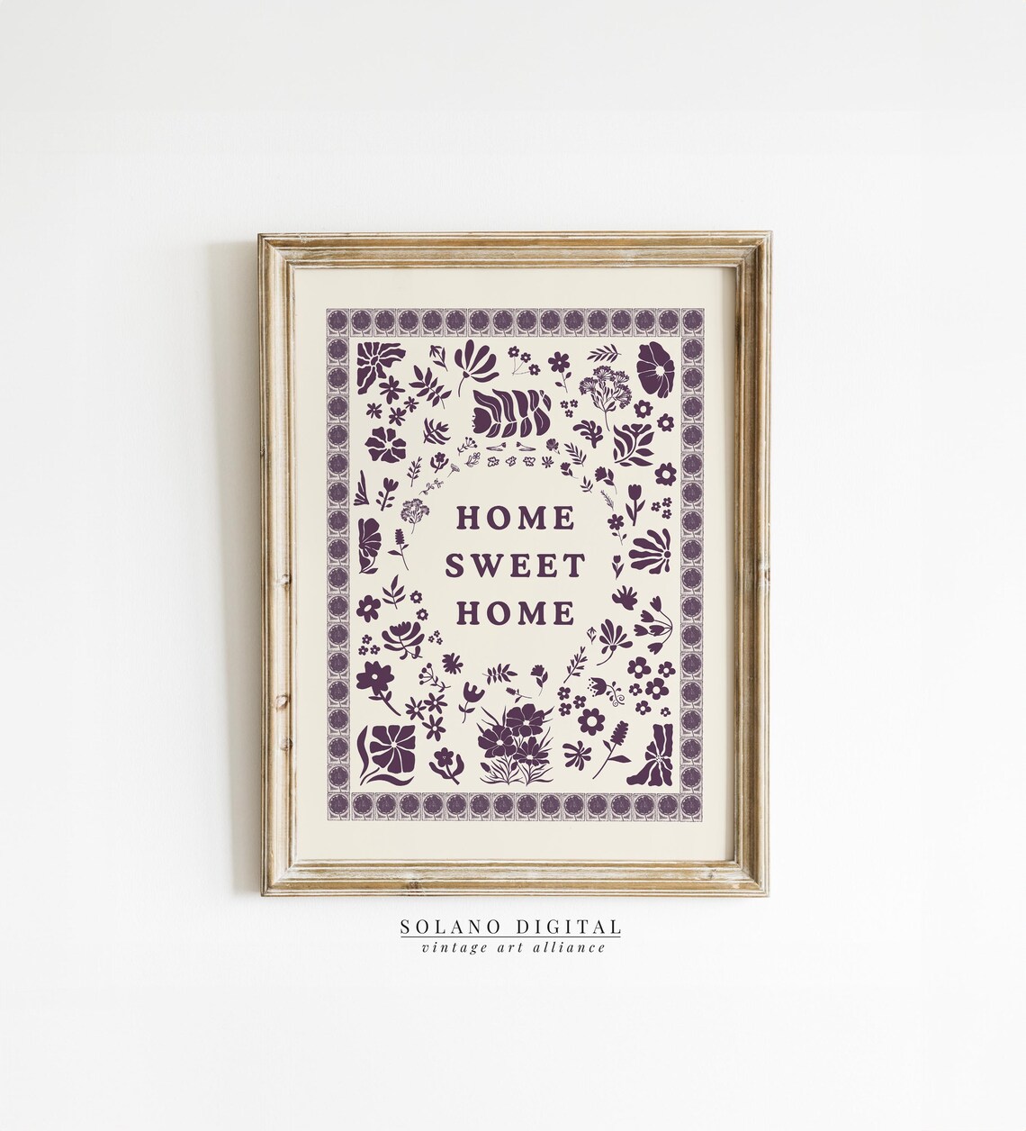 Classic Navy Blue Folk Floral Wreath Home Sweet Home Quote Poster