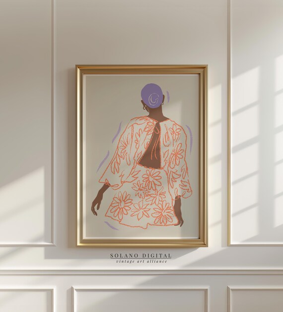 Fashion Illustration Print Modern Woman Art Minimalist Line Drawing Poster Boho Floral Outfit