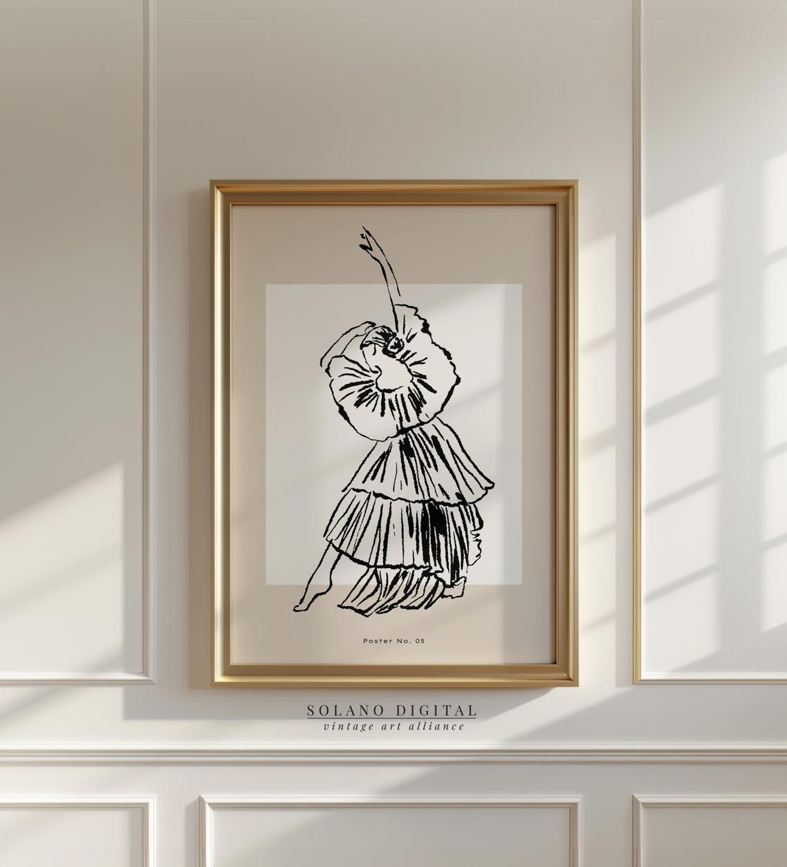 Expressive Dancer in Motion Black Ink Line Ballet Wall Poster