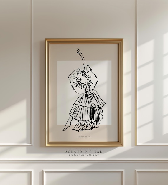 Expressive Dancer in Motion Black Ink Line Ballet Wall Poster