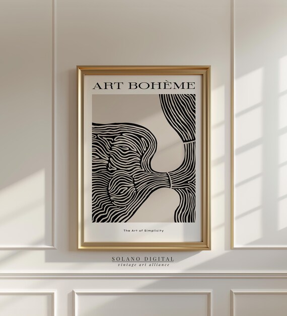 Abstract Boho Line Art Modern Minimalist Wall Decor Black Beige Gallery Poster Bohme Style