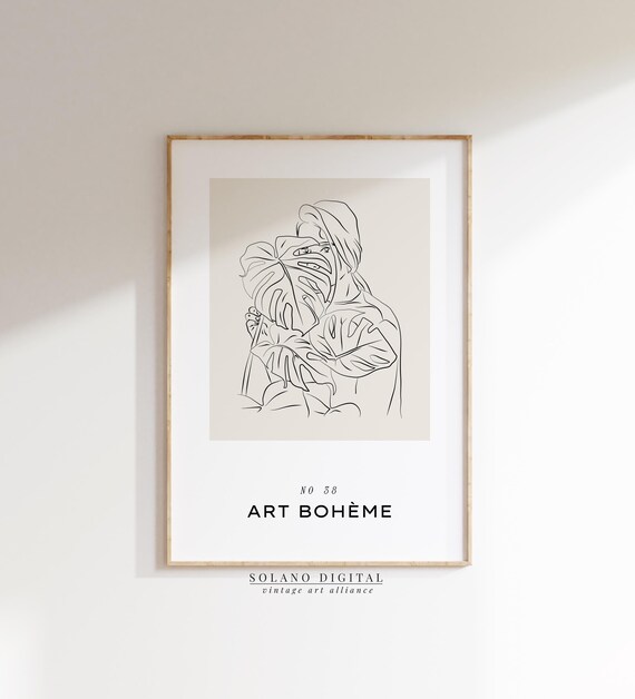 Boho Woman With Monstera Line Art Botanical Wall Minimalist Plant Lover Poster Modern