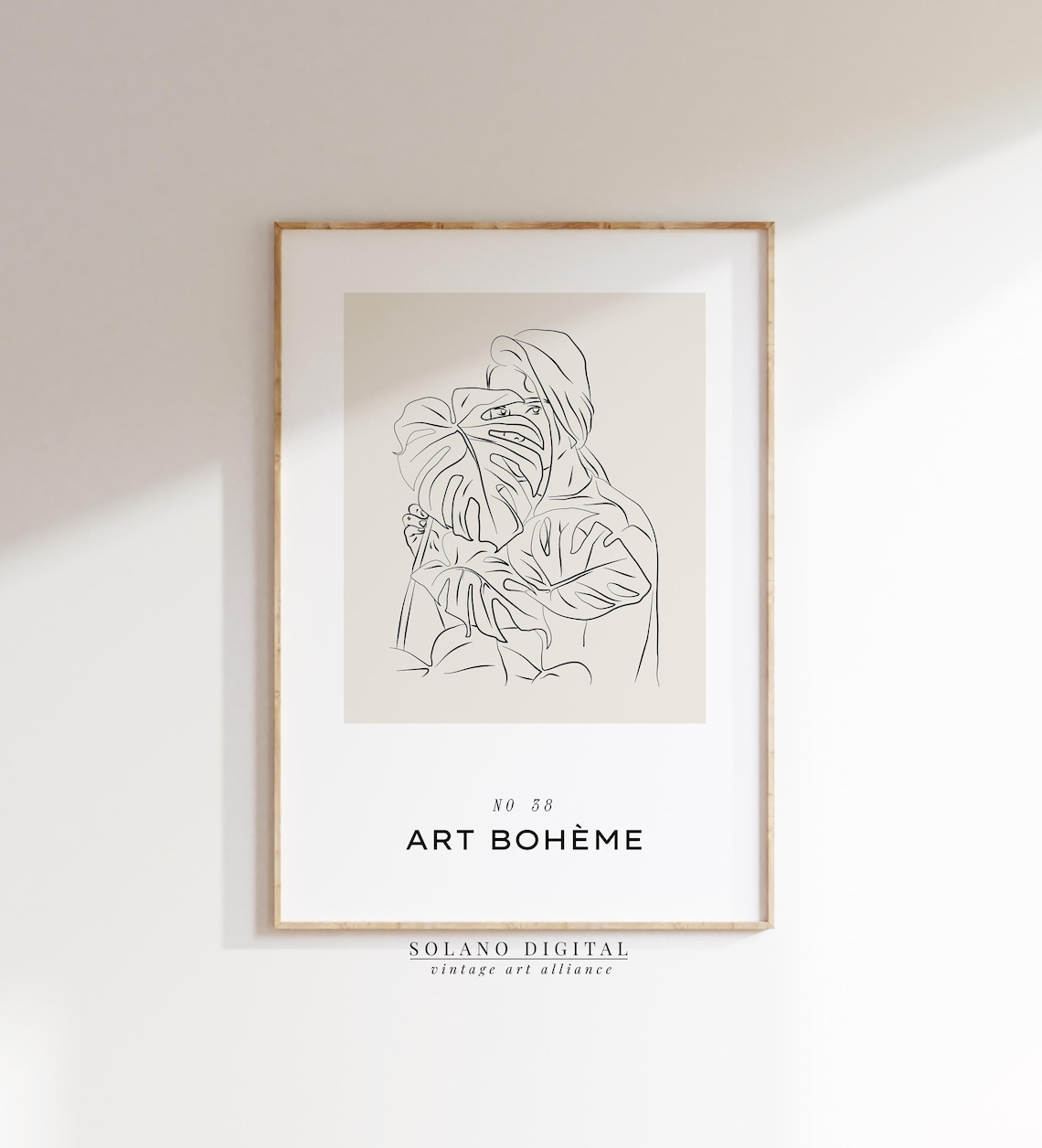 Art Boheme Woman With Monstera Leaves Minimalist Line Art Poster