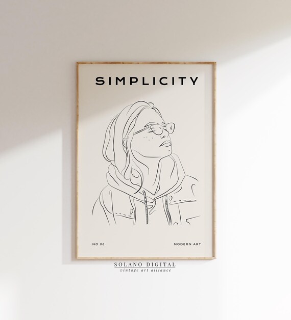Minimalist Woman Line Art Print Modern Female Portrait Poster Black And Beige Wall For Home Decor