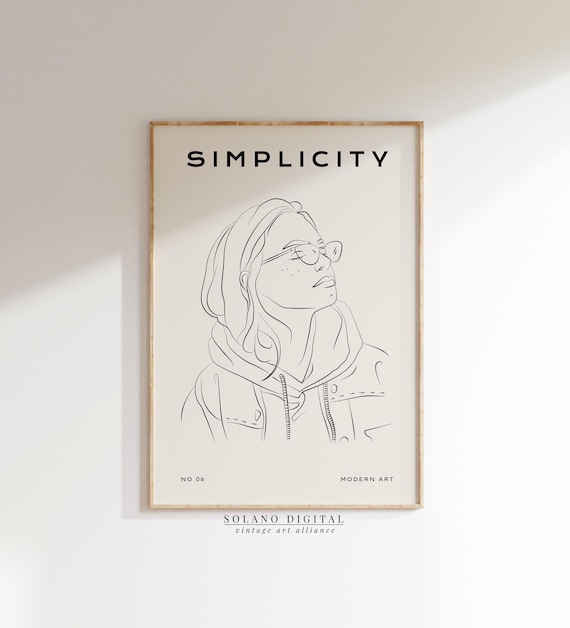 Simplicity Gazing Woman Line Portrait Minimalist Modern Art Poster