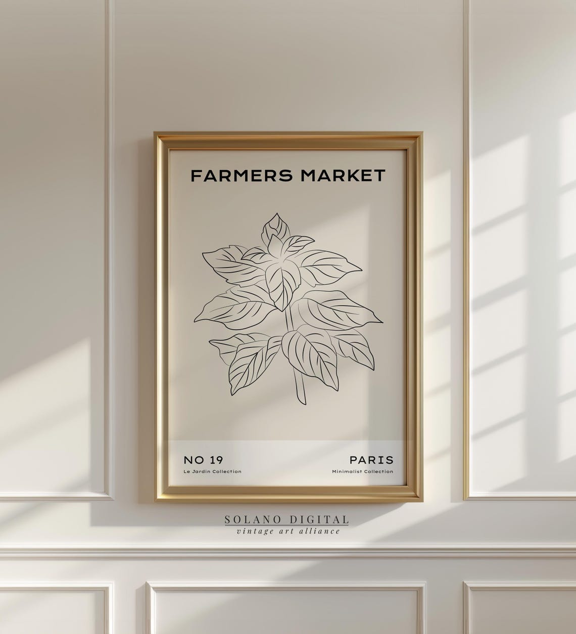 Farmers Market Botanical Leaf Line Art Paris Minimalist Wall Decor Modern Kitchen Herb Poster Print