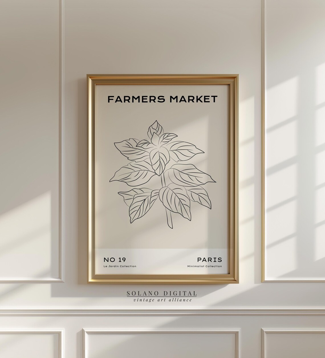 Farmers Market No 19 Paris Herb Leaves Botanical Line Drawing Poster