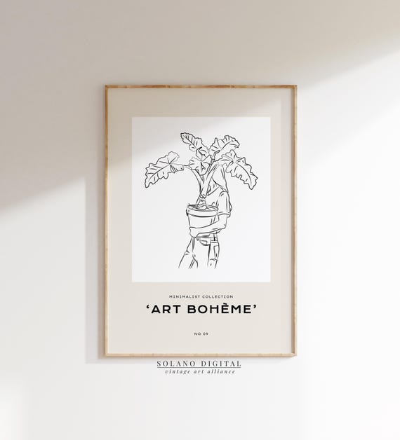 Boho Plant Line Art Print Minimalist Botanical Poster Modern Jungle Wall Decor Black White Artwork