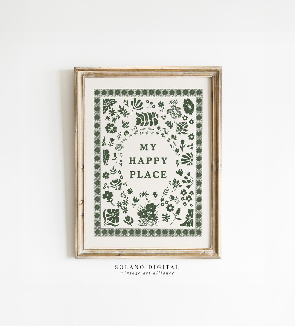 My Happy Place Forest Green Botanical Typography Quote Poster