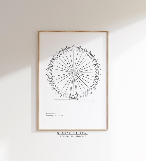 Ferris Wheel Line Art Print Minimalist Carnival Poster Modern Amusement Park Wall Decor Black White