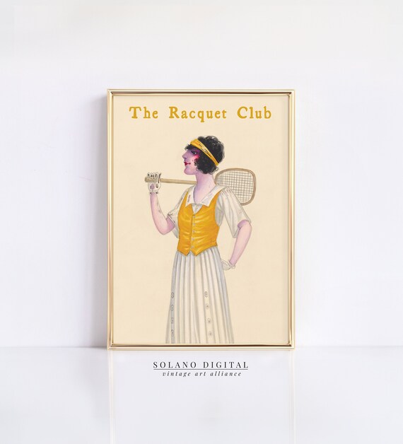 The Racquet Club Vintage 1920s Tennis Lady Illustration Poster
