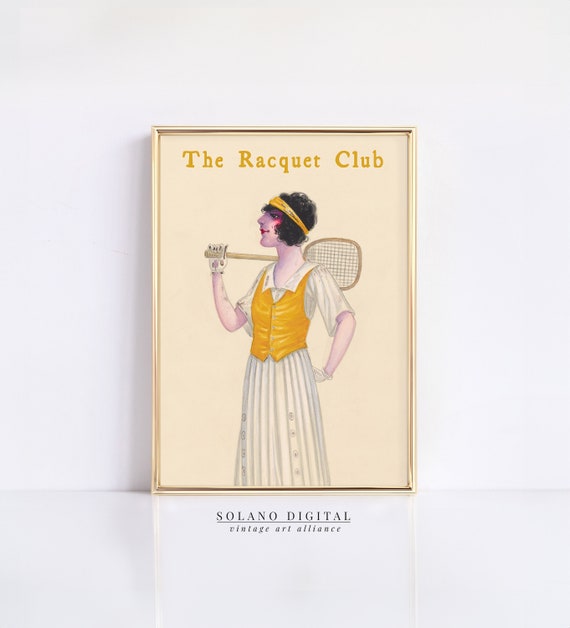 Vintage Tennis Illustration Girl Wall Art Print Gift For Her Women Old Money Decor