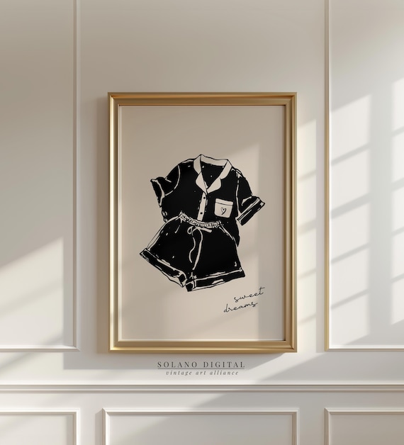 Sweet Dreams Pajamas Art Cozy Bedroom Wall Decor Minimalist Sleepwear Illustration Neutral Poster