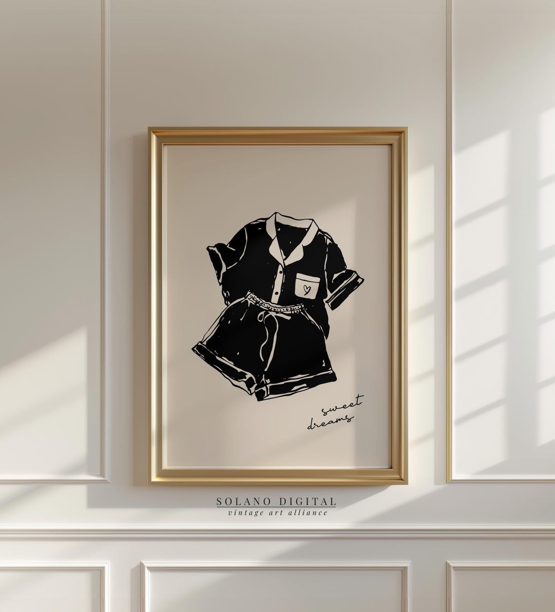 Sweet Dreams Cozy Pajama Set Black Line Art Bedroom Decor Poster